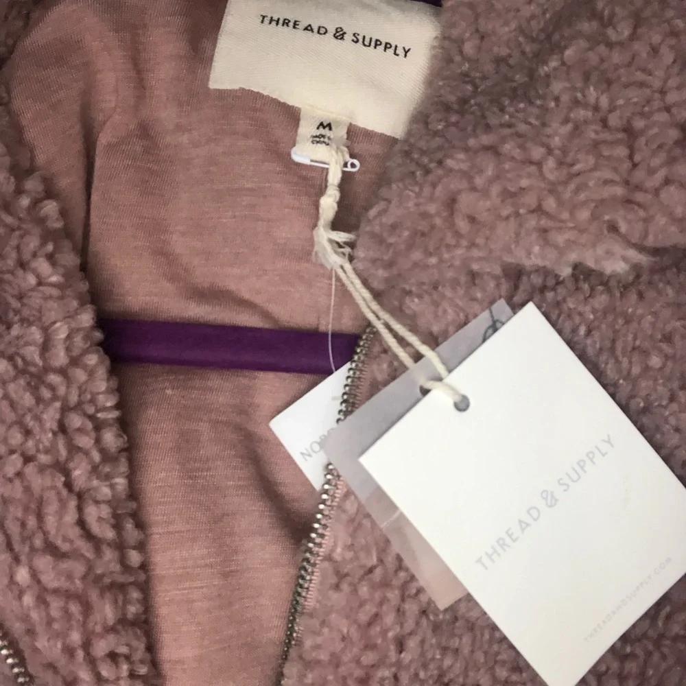 Thread & Supply Teddy Sherpa Full Zip Jacket Coat in Color Adobe Rose - Picture 11 of 12